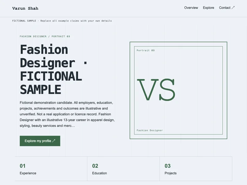 Fashion Designer web portfolio preview