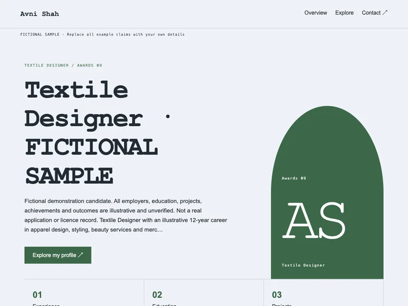 Textile Designer web portfolio preview