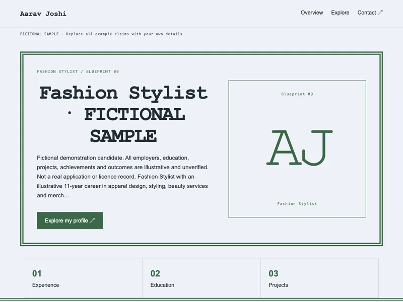 Fashion Stylist web portfolio preview