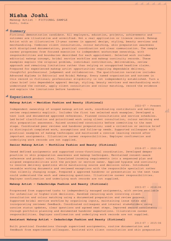 Makeup Artist CV — first page
