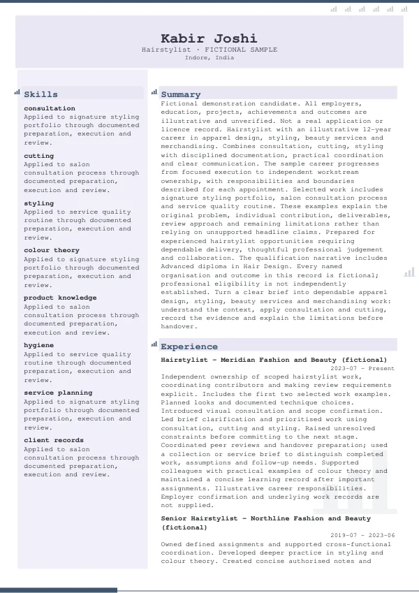Hairstylist CV — first page
