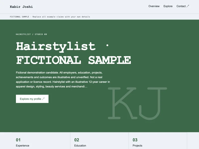 Hairstylist web portfolio preview