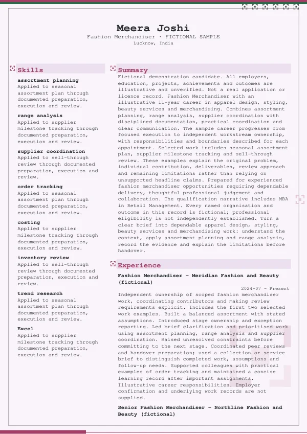 Fashion Merchandiser CV — first page