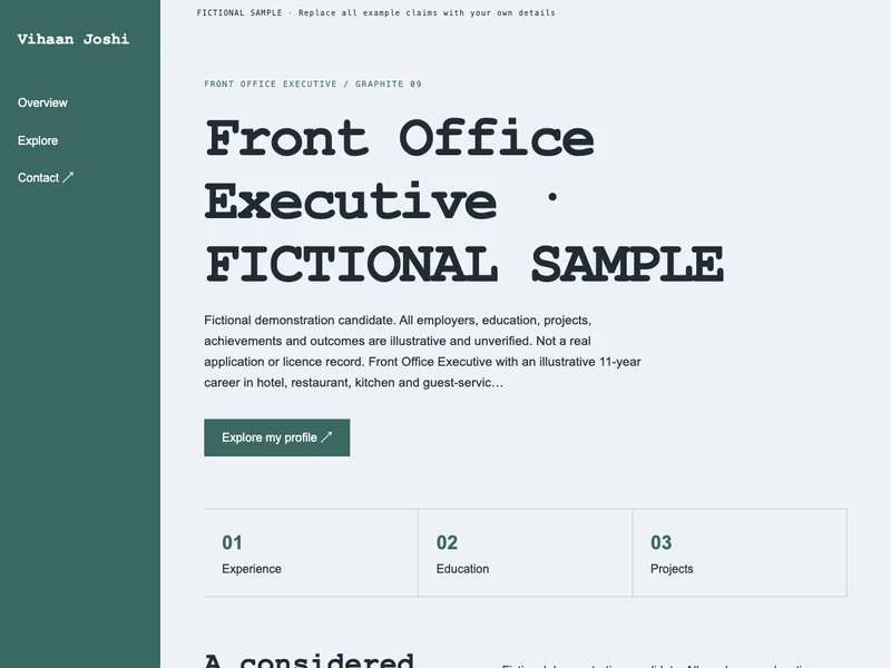 Front Office Executive web portfolio preview