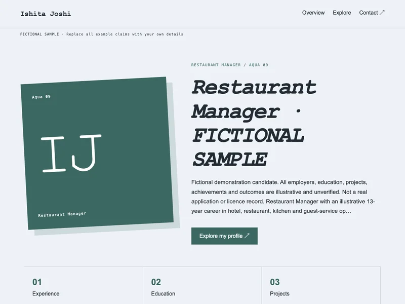 Restaurant Manager web portfolio preview