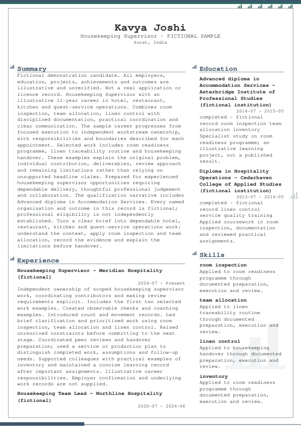Housekeeping Supervisor CV — first page