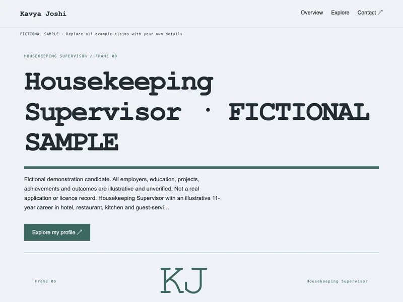 Housekeeping Supervisor web portfolio preview