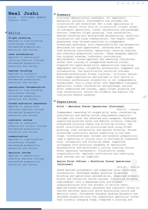 Pilot CV — first page