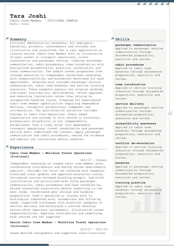 Cabin Crew Member CV — first page