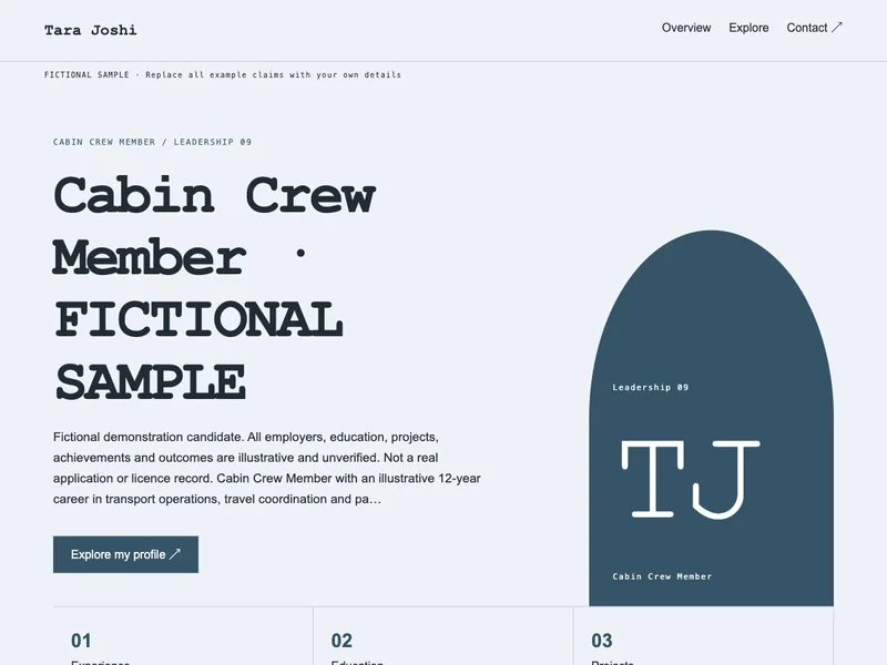 Cabin Crew Member web portfolio preview
