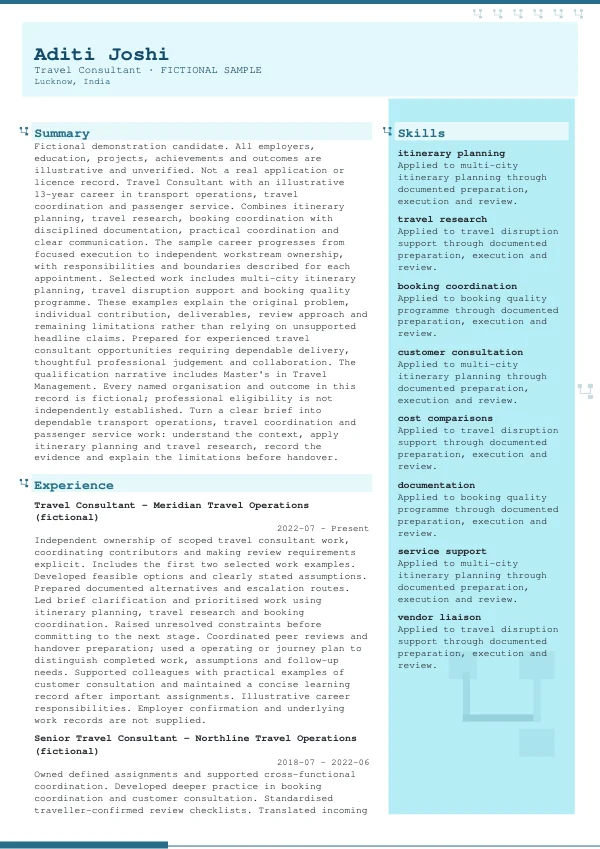 Travel Consultant CV — first page