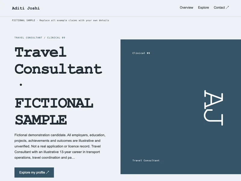 Travel Consultant web portfolio preview