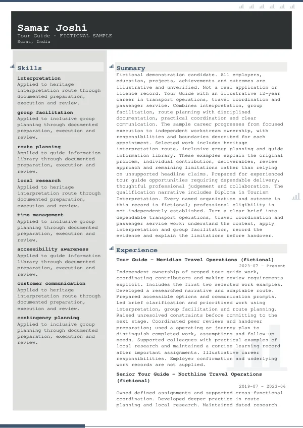 Tour Guide CV — first page