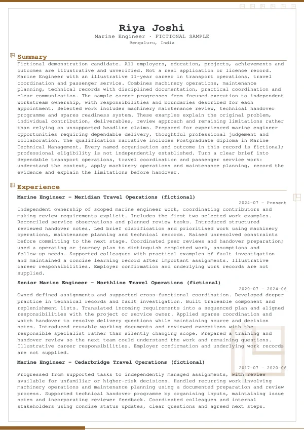 Marine Engineer CV — first page