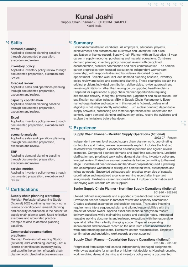 Supply Chain Planner CV — first page