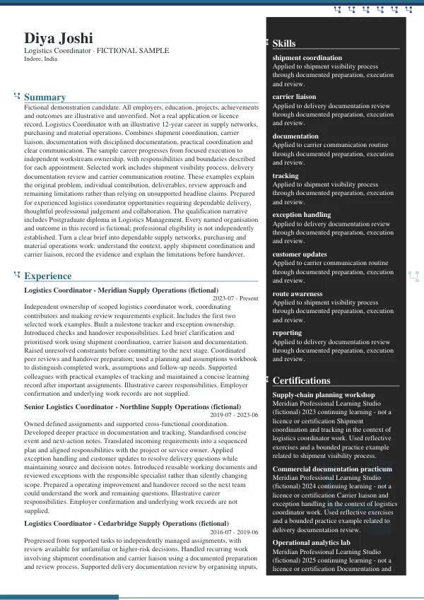Logistics Coordinator CV — first page