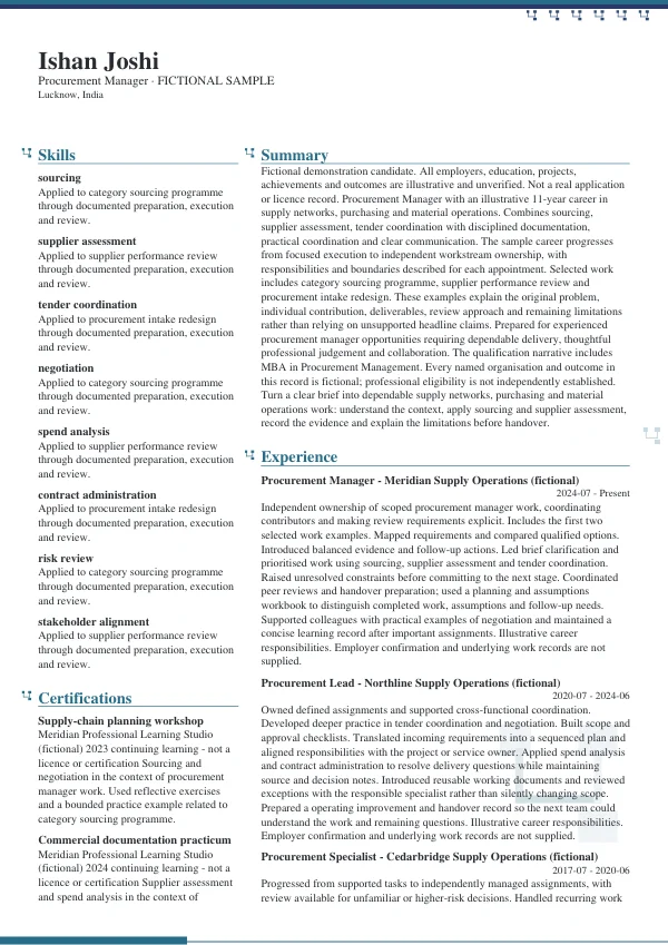 Procurement Manager CV — first page