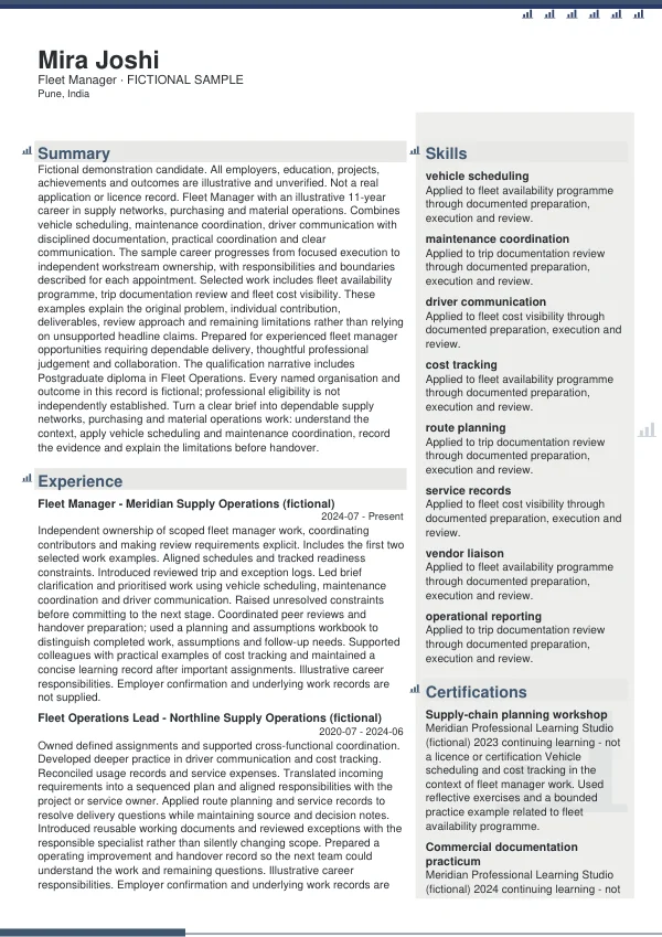 Fleet Manager CV — first page