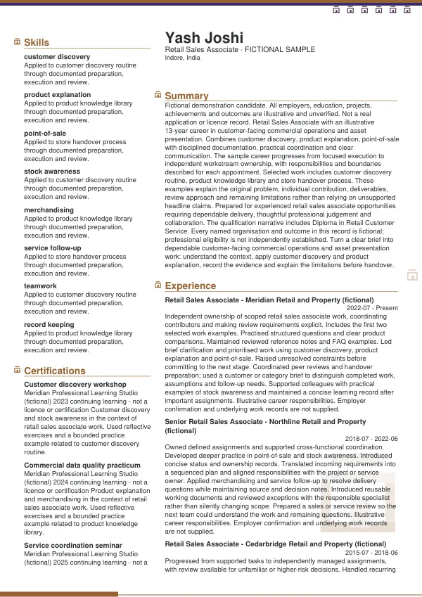 Retail Sales Associate CV — first page