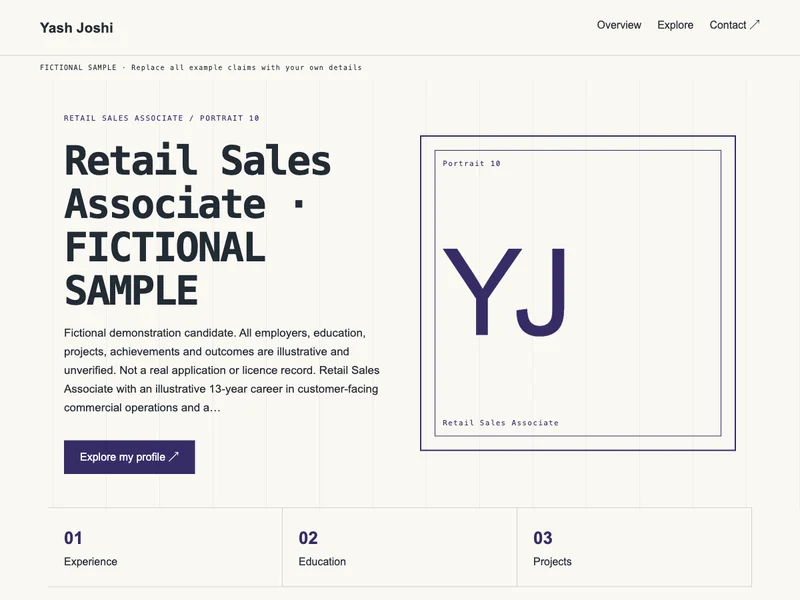 Retail Sales Associate web portfolio preview