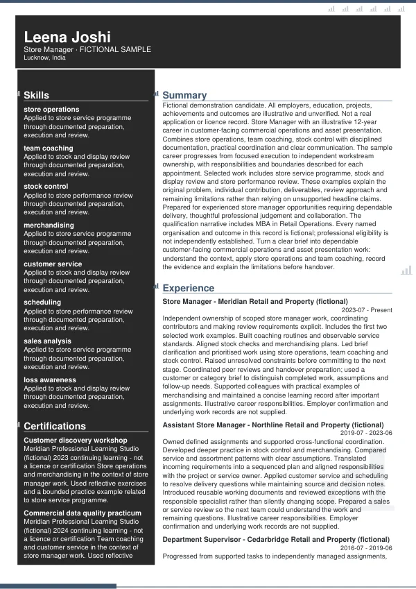 Store Manager CV — first page