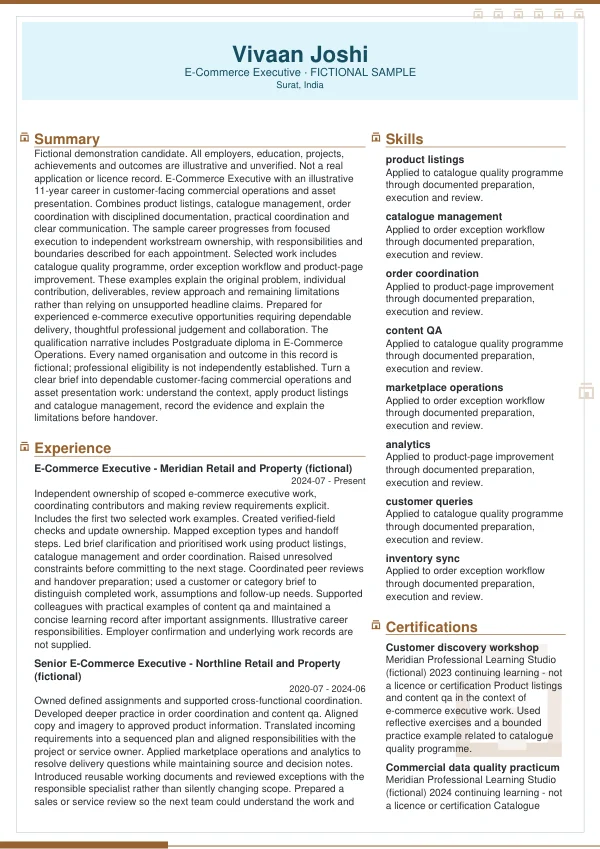 E-Commerce Executive CV — first page