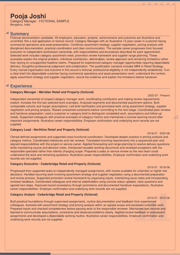 Category Manager CV — first page