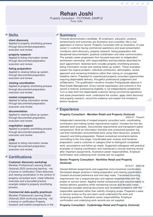 Property Consultant CV — first page
