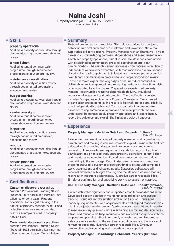 Property Manager CV — first page