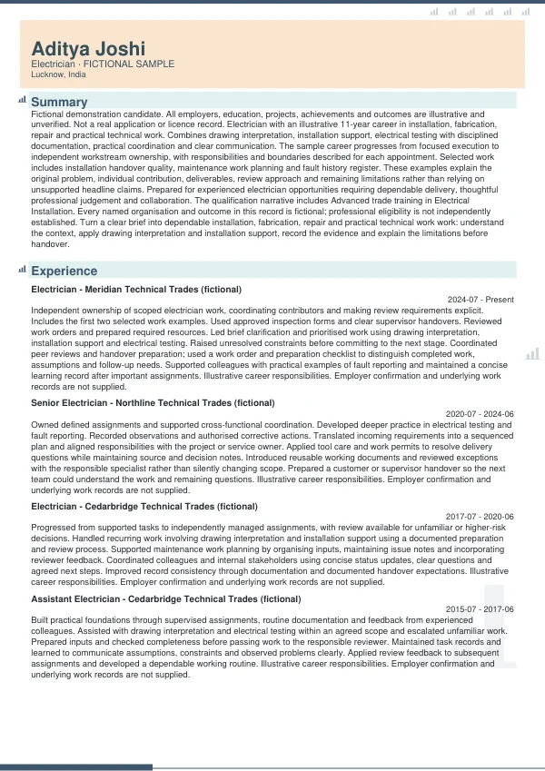 Electrician CV — first page