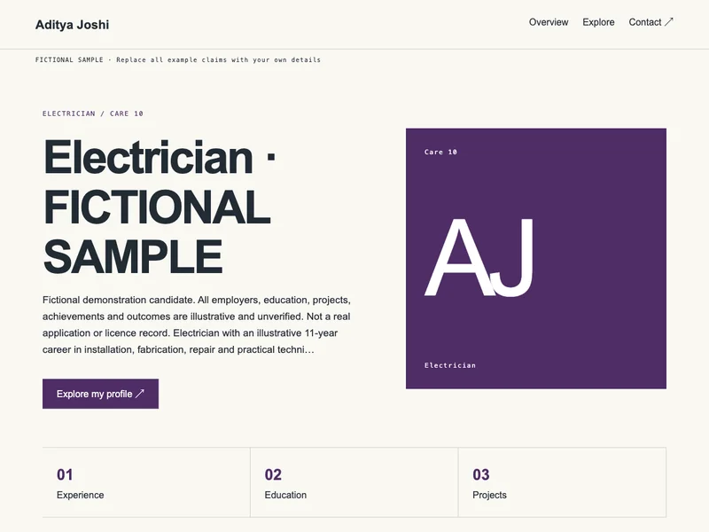 Electrician web portfolio preview