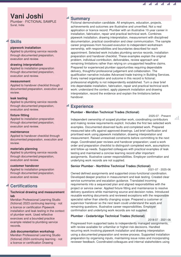 Plumber CV — first page