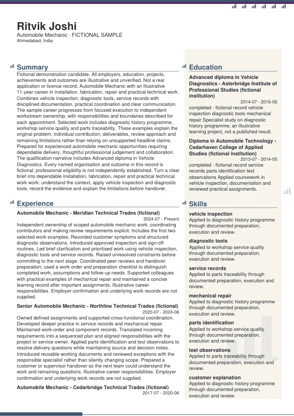 Automobile Mechanic CV — first page