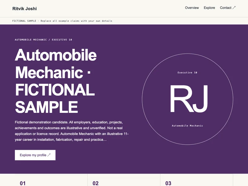 Automobile Mechanic web portfolio preview
