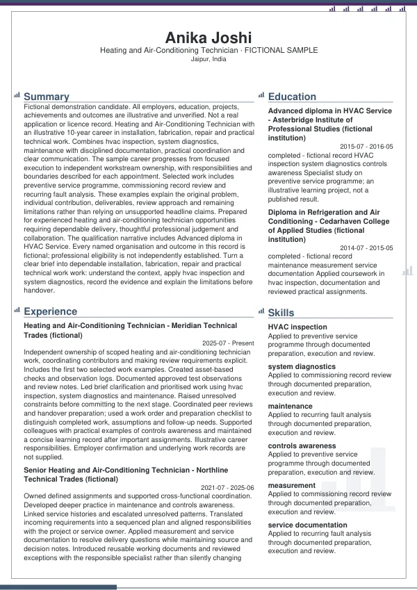 Heating and Air-Conditioning Technician CV — first page