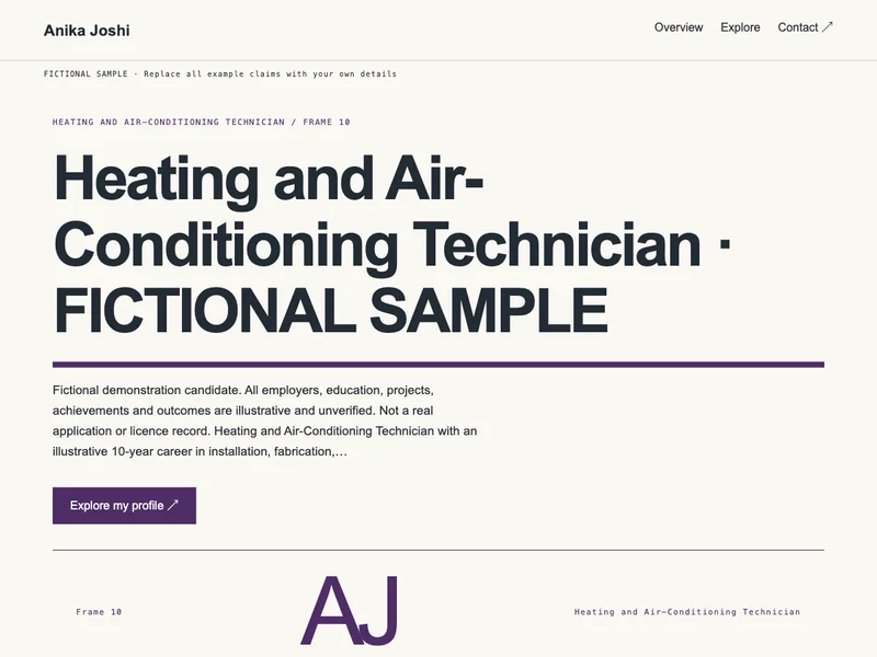 Heating and Air-Conditioning Technician web portfolio preview