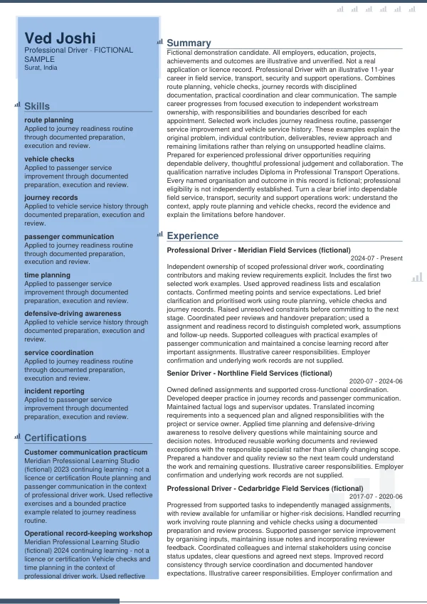 Professional Driver CV — first page