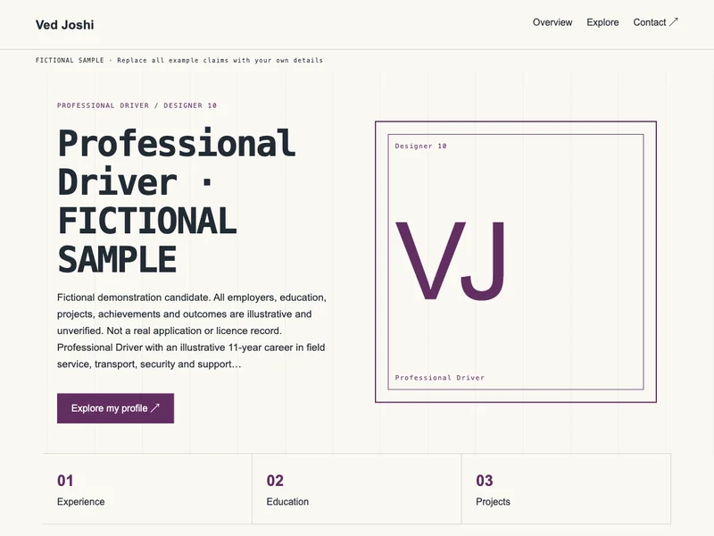 Professional Driver web portfolio preview