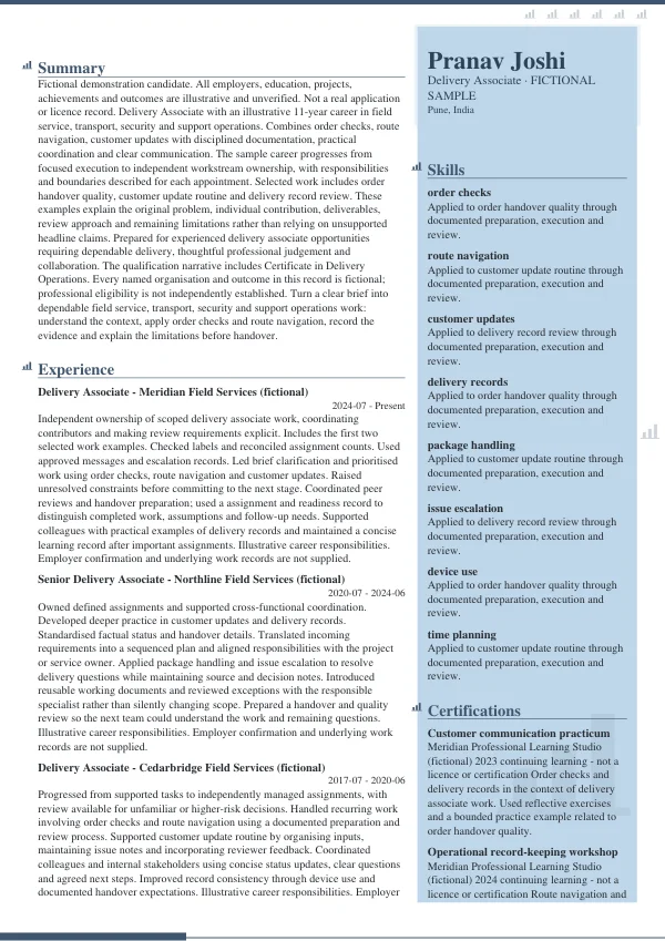 Delivery Associate CV — first page
