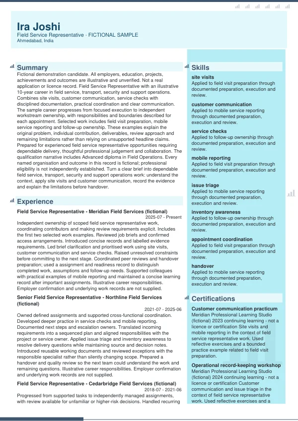 Field Service Representative CV — first page