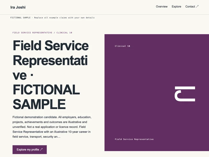 Field Service Representative web portfolio preview