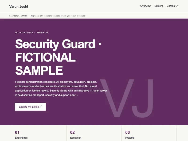 Security Guard web portfolio preview