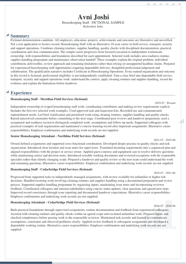 Housekeeping Staff CV — first page