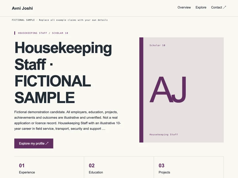 Housekeeping Staff web portfolio preview